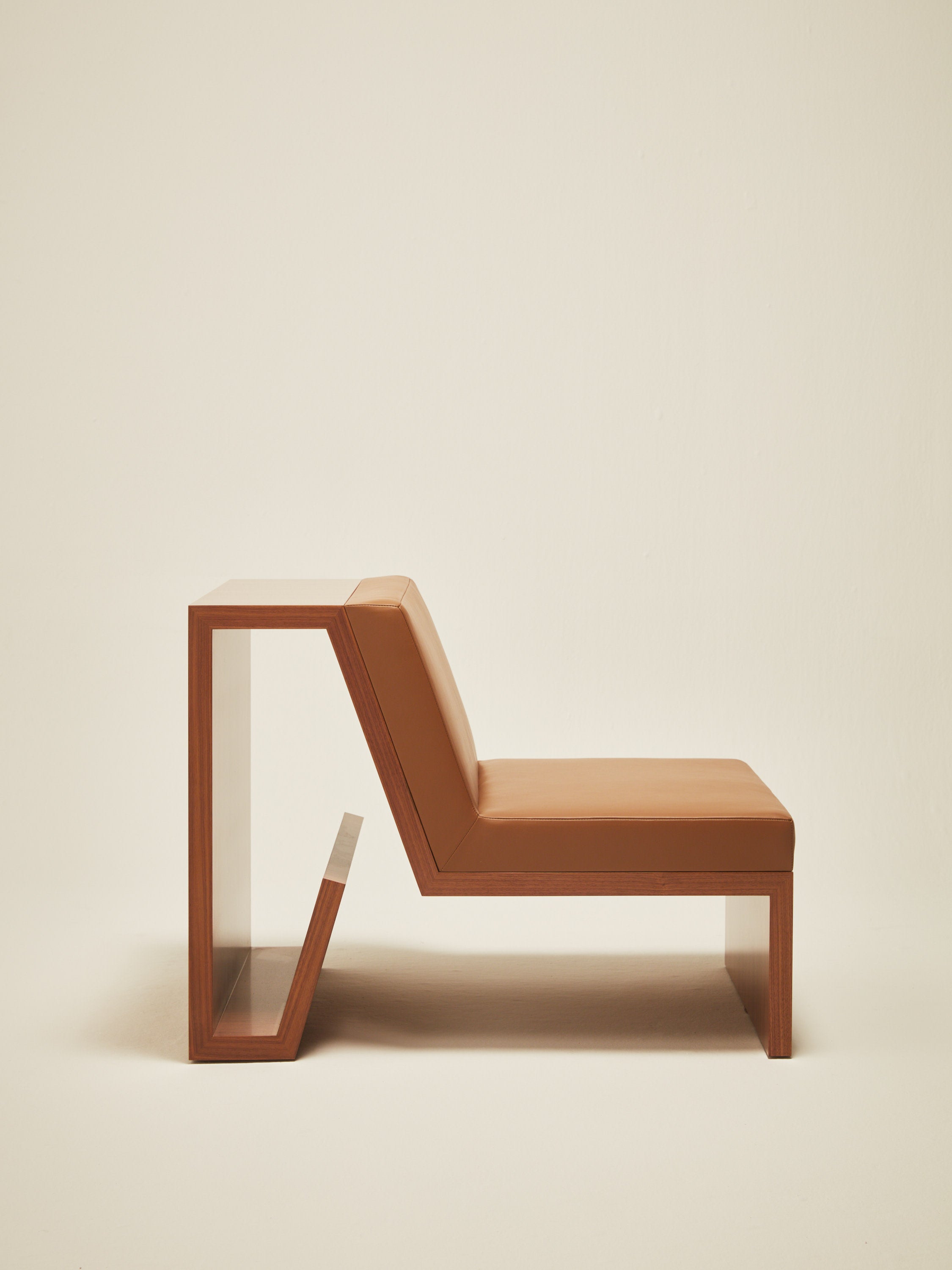 'Continuous' Lounge Chair Handcrafted in Wood Veneer & Leather Upholstery — alternate view