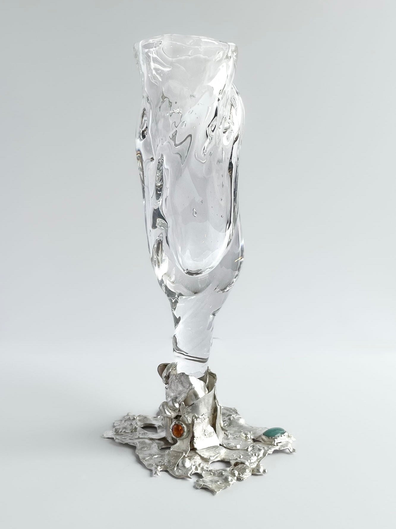 Jewelled Goblet no. 6 x Lindsey Fontijn — side angle showing clear glass and silver base