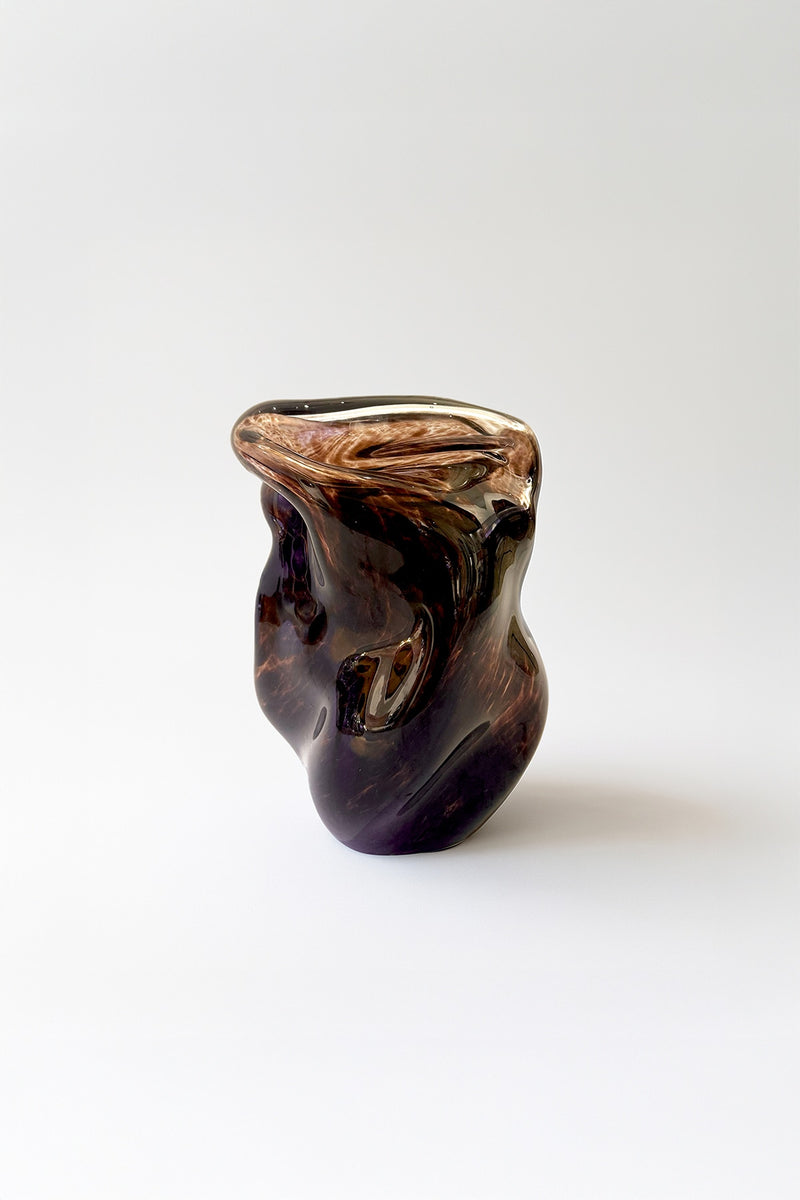 Wave Stool / Side Table I by HOMA | The Oblist — handcrafted glass, amber tones