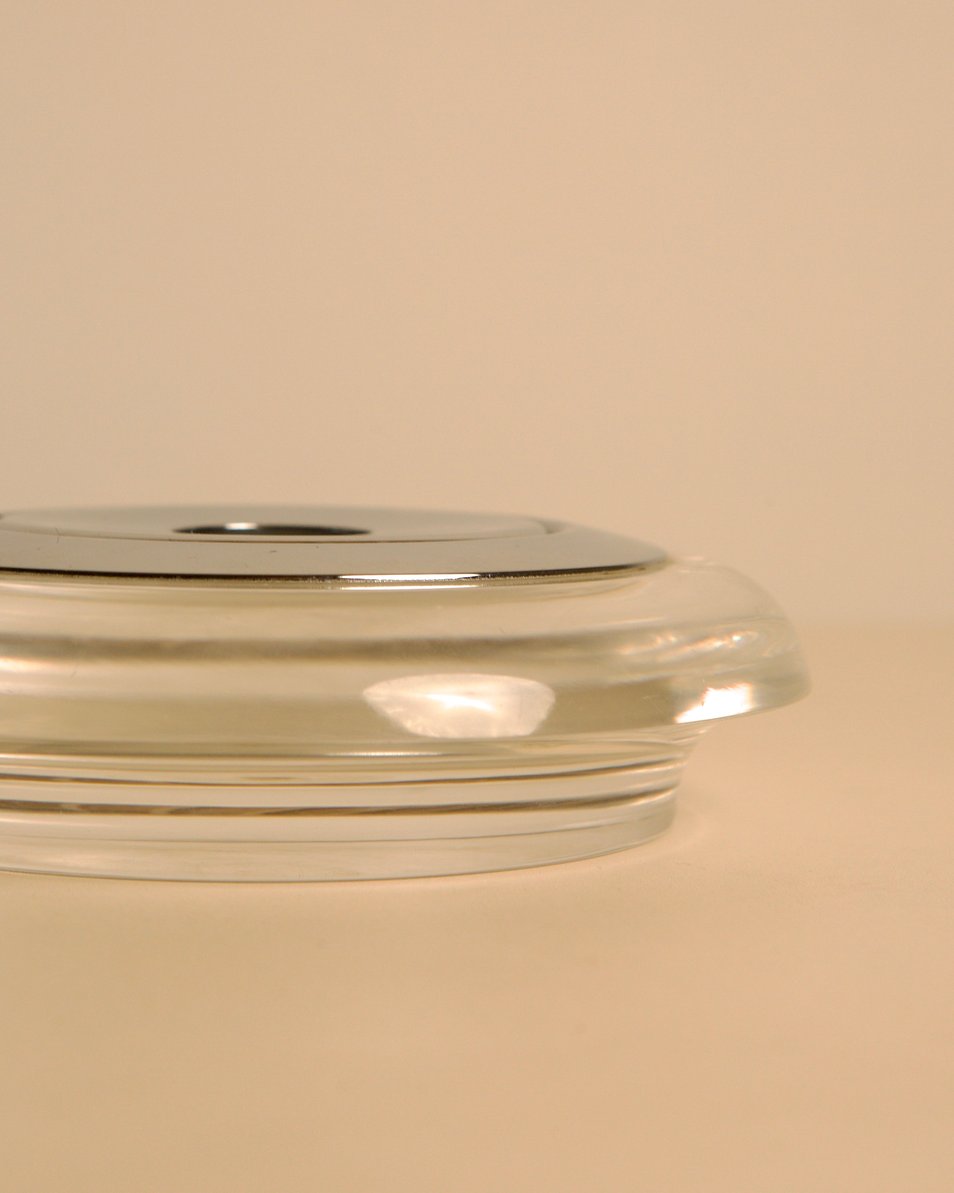 Italian Round Lucite and Chrome Ashtray / Vide-Poche with Removable Lid, 1970s — close-up