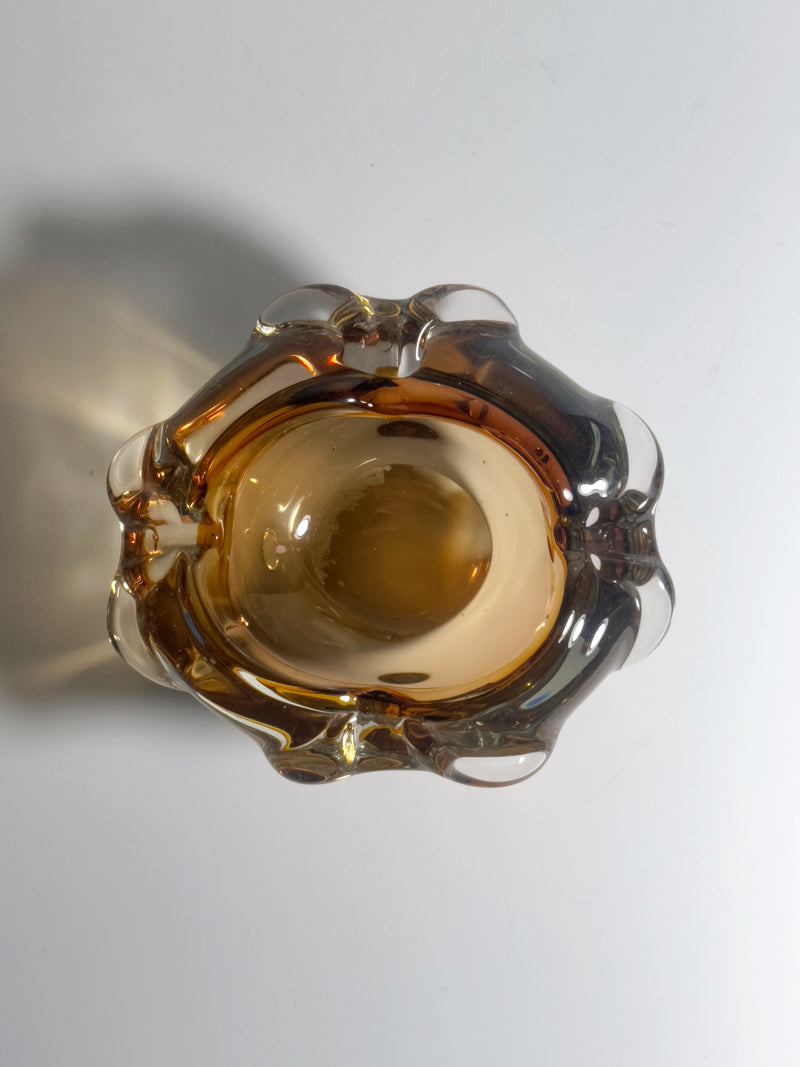 Bohemian Mid Century Ash Tray - 1960s by Dodo Vintage | The Oblist — amber glass material