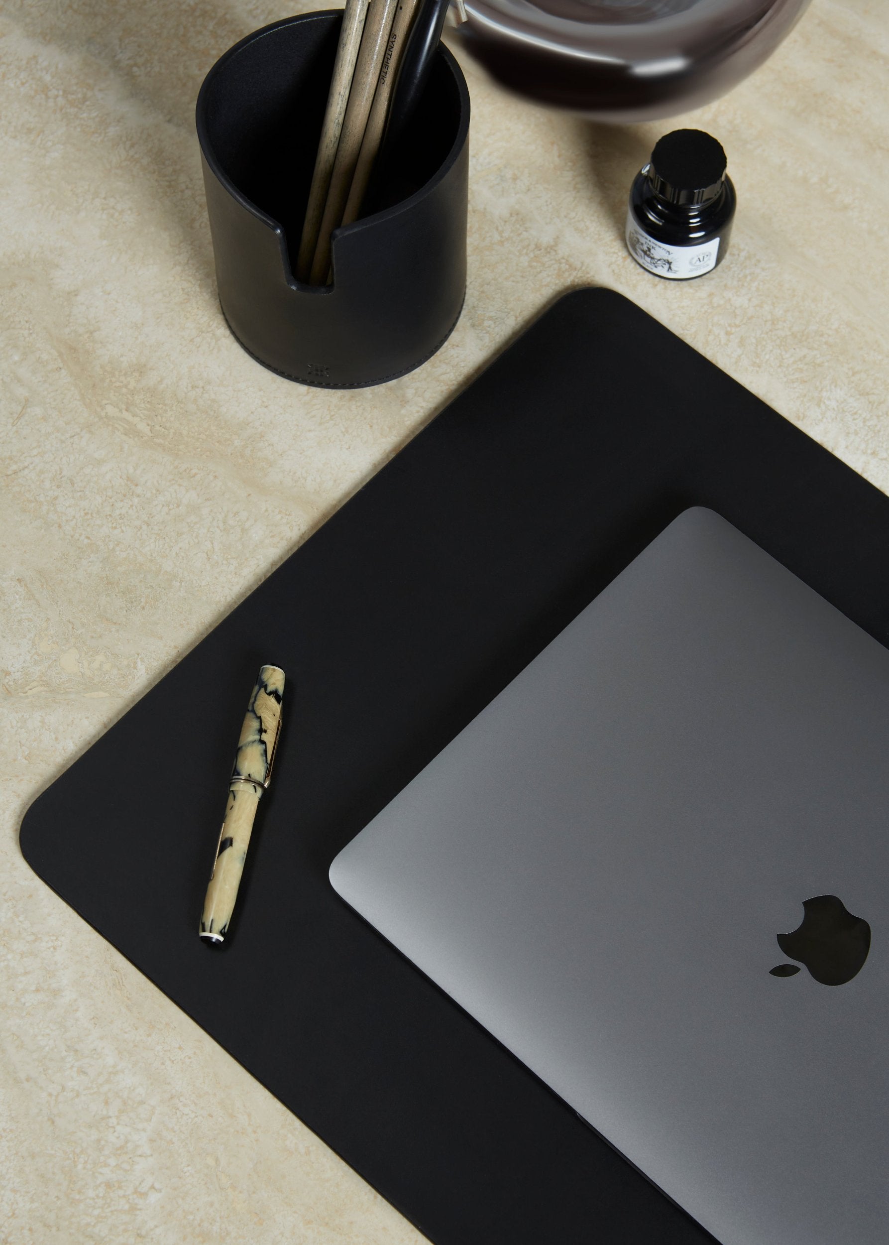 Leather Desk Gift Set by Paradise Row | The Oblist — black leather, modern design