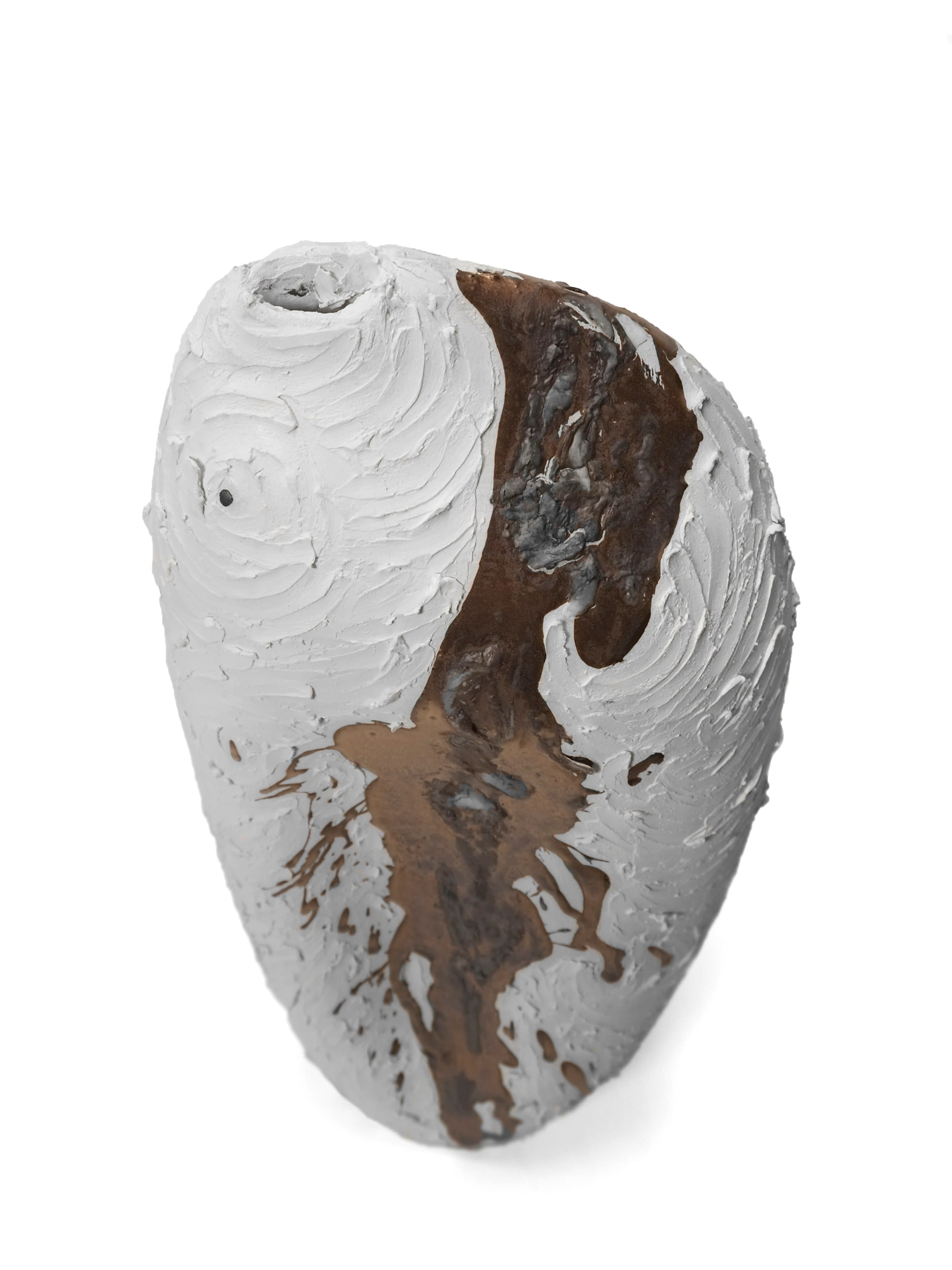 Contemporary Sculptural Vessel - White & Gold Collection - No. 130 — side angle
