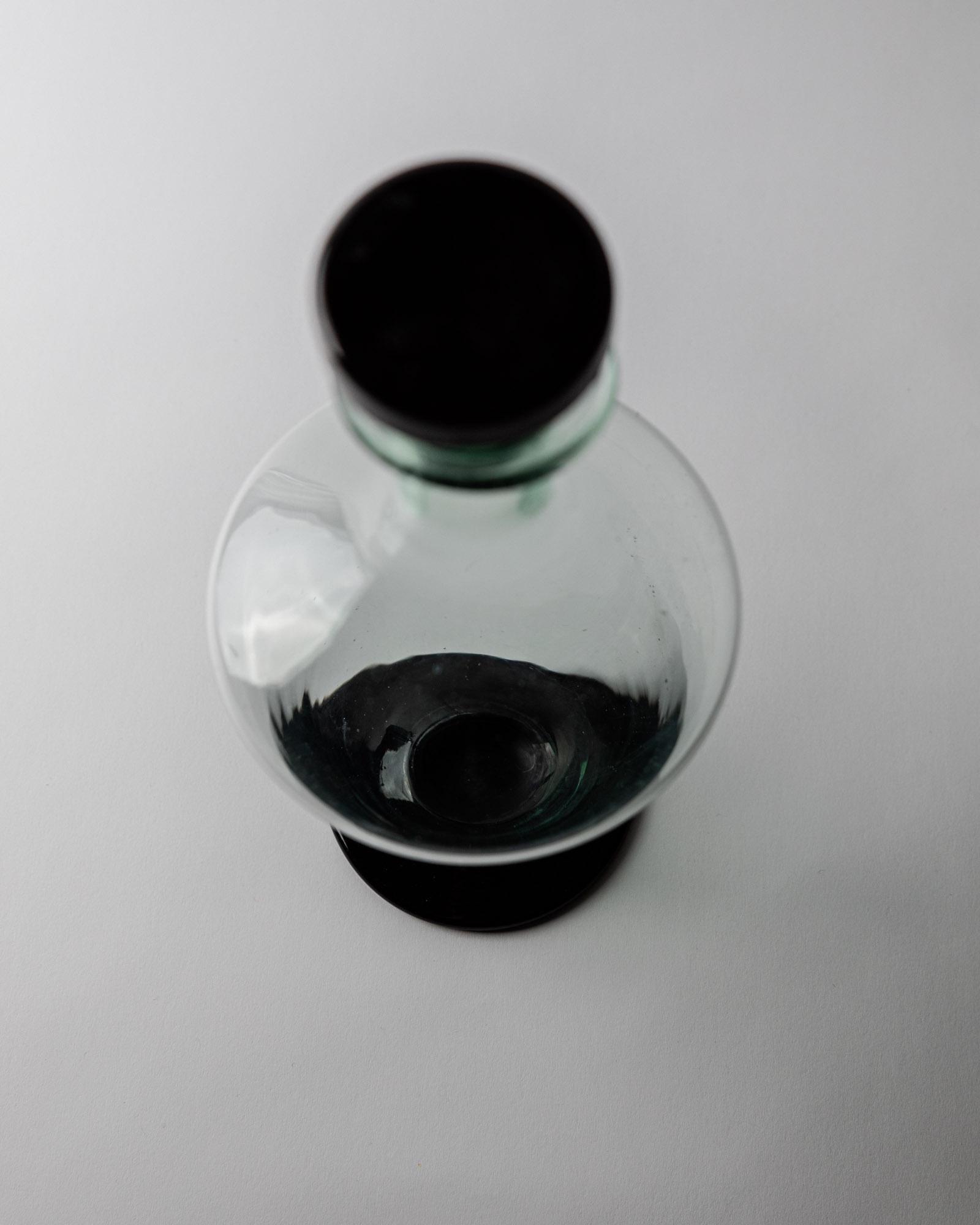1960s Murano Glass Decanter — top view highlighting clear glass and black base