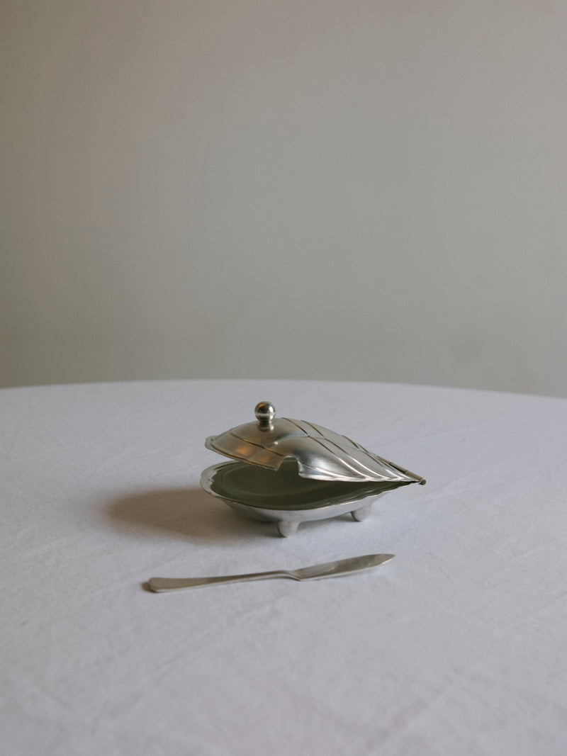 Scallop Shell Butter Dish & Knife Set, France, c. 1910s by Trove Paris | The Oblist — silver metal, vintage design