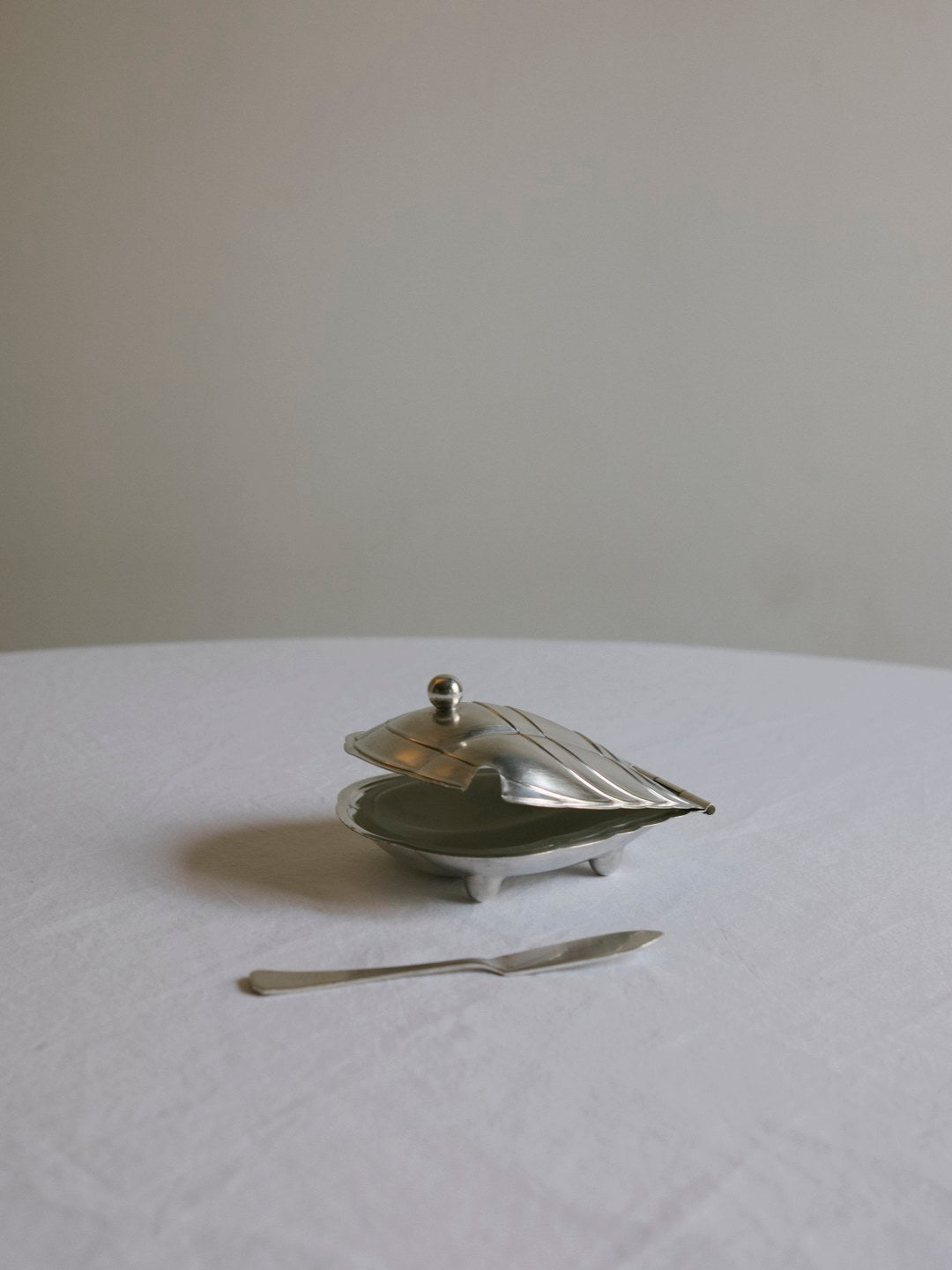 Scallop Shell Butter Dish & Knife Set, France, c. 1910s by Trove Paris | The Oblist — silver metal, vintage design