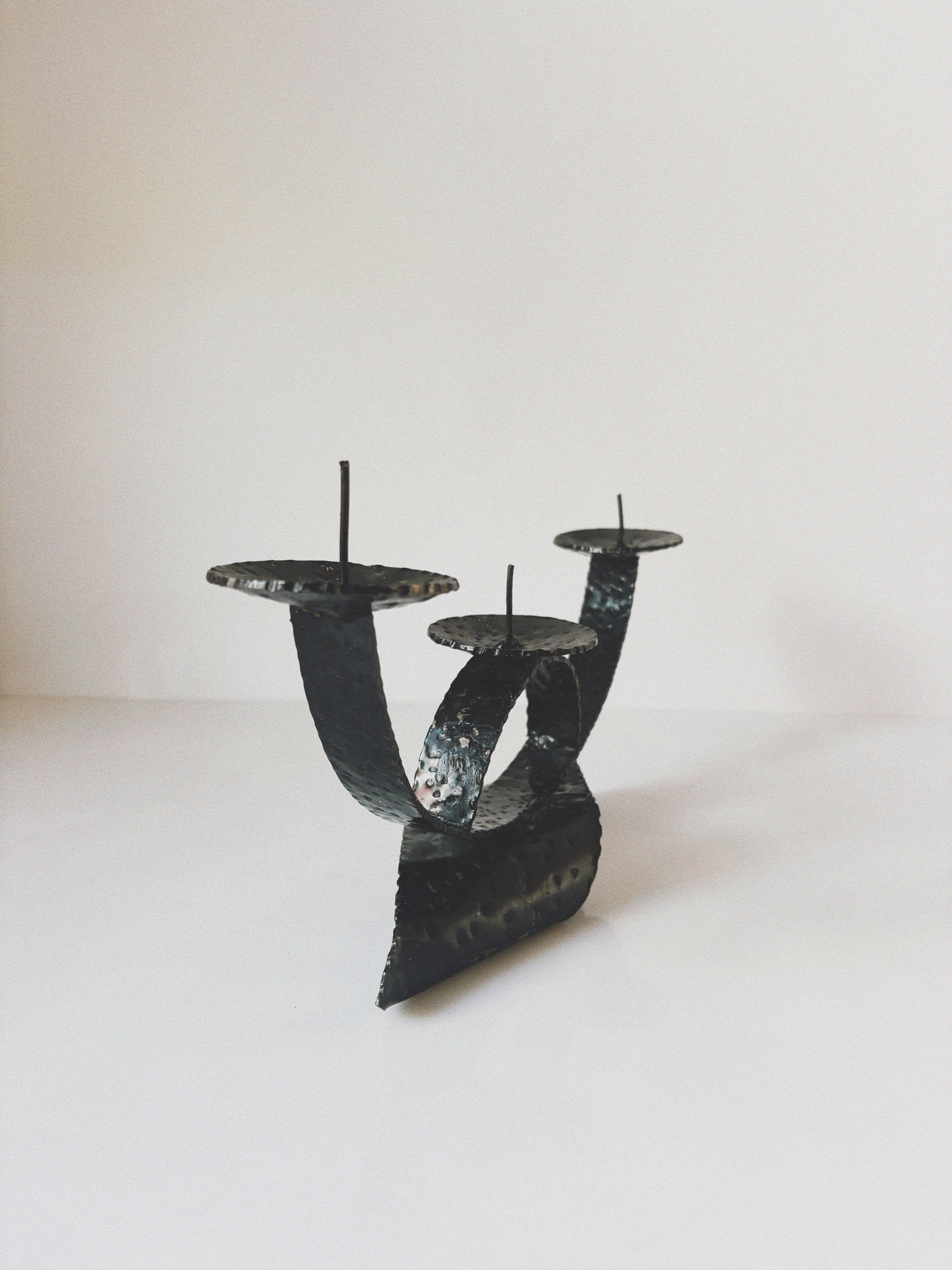 Bent Metal Mid Century Candlestick, Poland — side angle