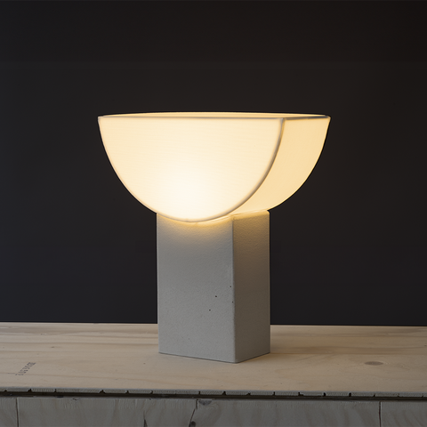 Reminder (001) – Table Lamp – Tall — top view of white lamp on wooden surface