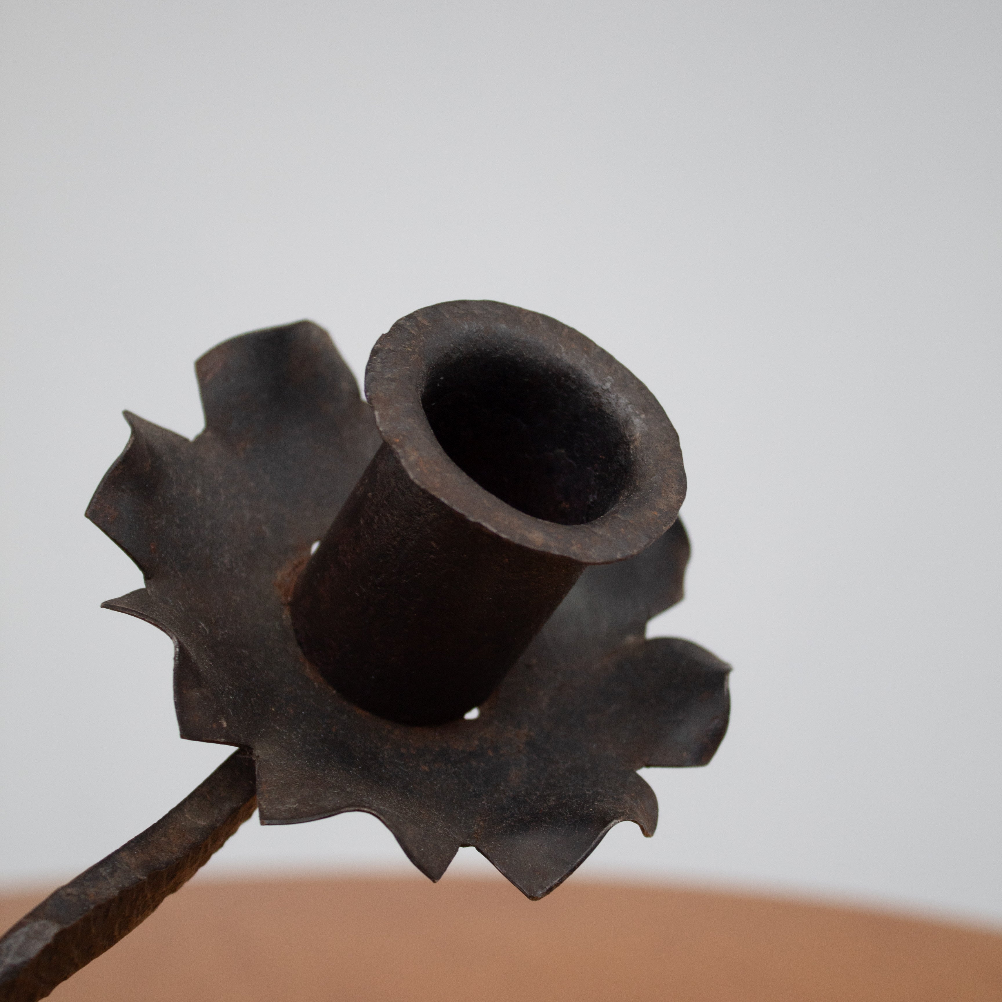 Vintage Candle Holders in Metal - Pair Collection — back view highlighting rustic metal finish