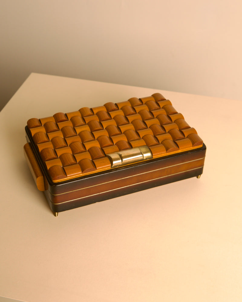 Italian Woven Wood & Brass Cigarette Box, 1970s by Treaptyque | The Oblist