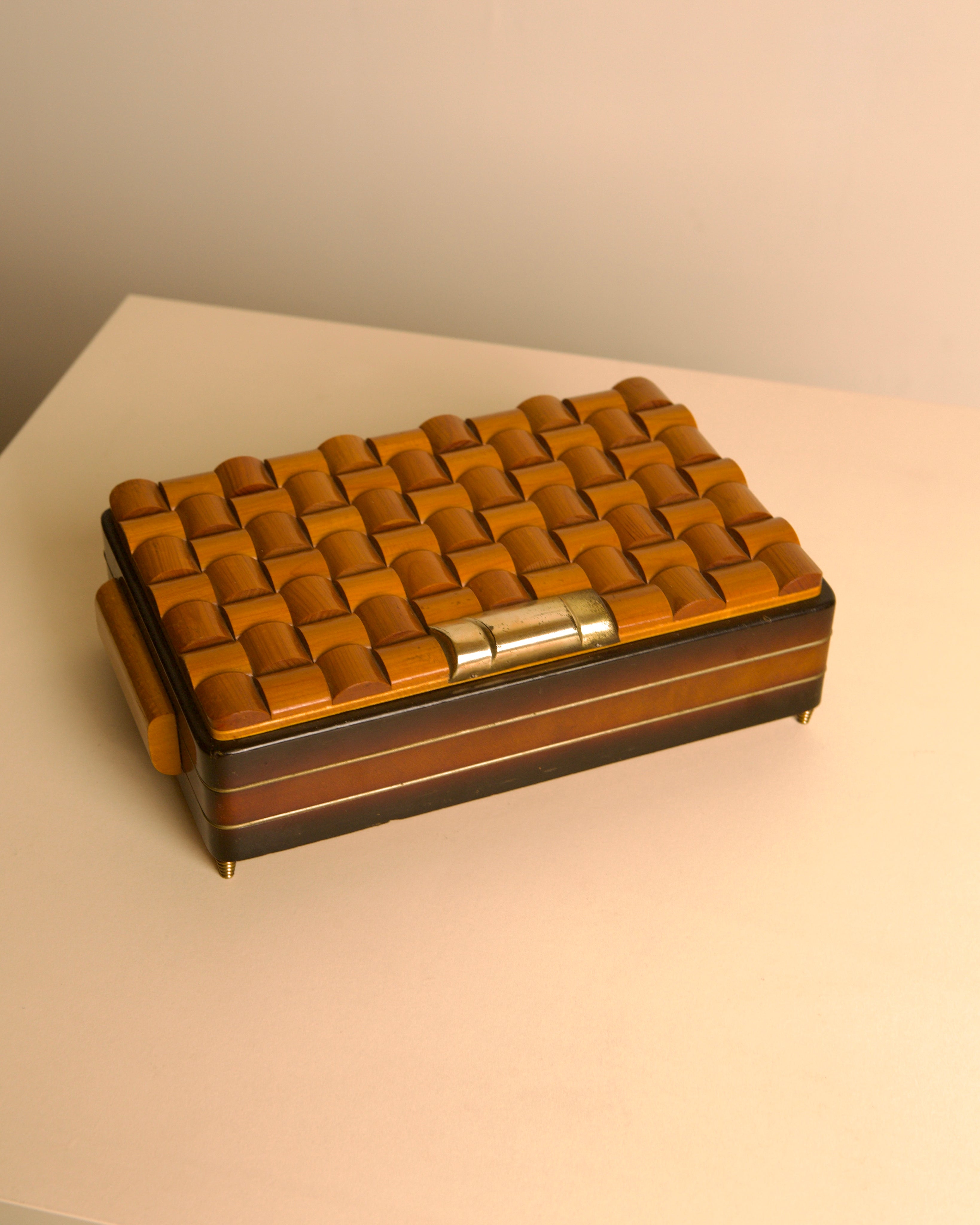 Italian Woven Wood & Brass Cigarette Box, 1970s by Treaptyque | The Oblist