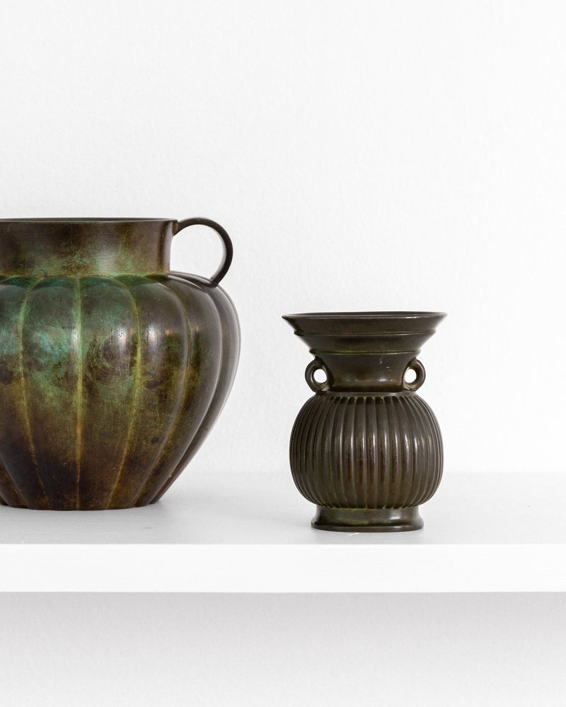 Art Deco Miniature Vase by Just Andersen, Denmark, 1930s — close-up of dark green metal texture