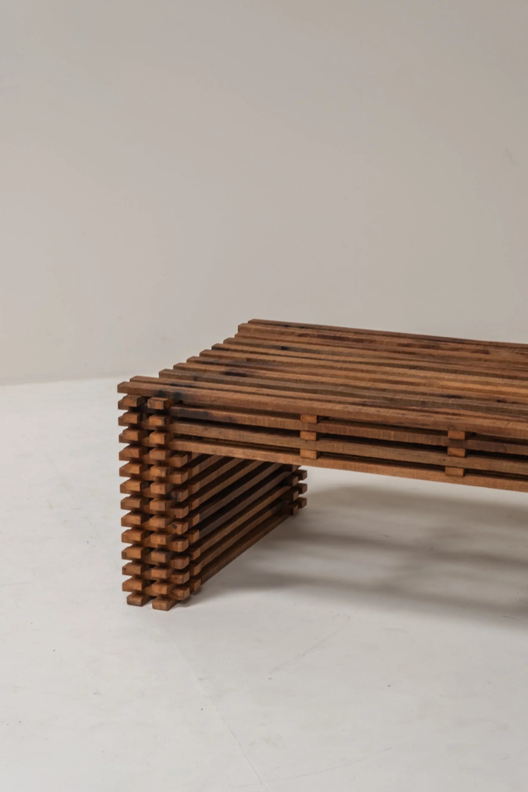 Vintage Wooden Slatted Coffee Table – Sculptural Design, 1970s Style — additional view