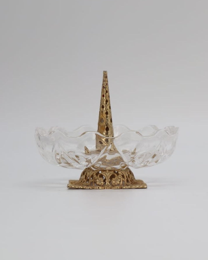 Vintage Killarney Crystal Ring Holder with Gold-Tone Accents (c. 1990) — detail view