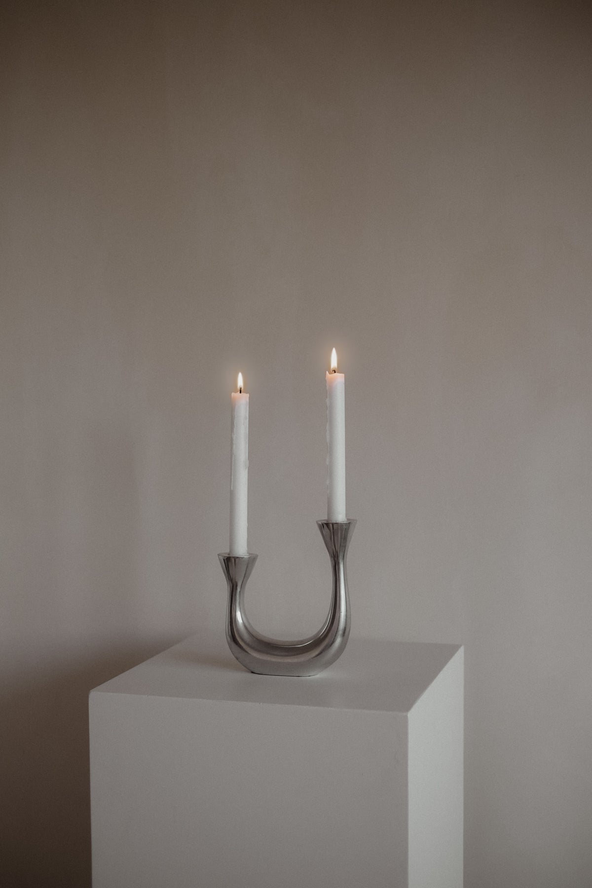 Sculptural Harmony Double Taper Candelabra — close-up