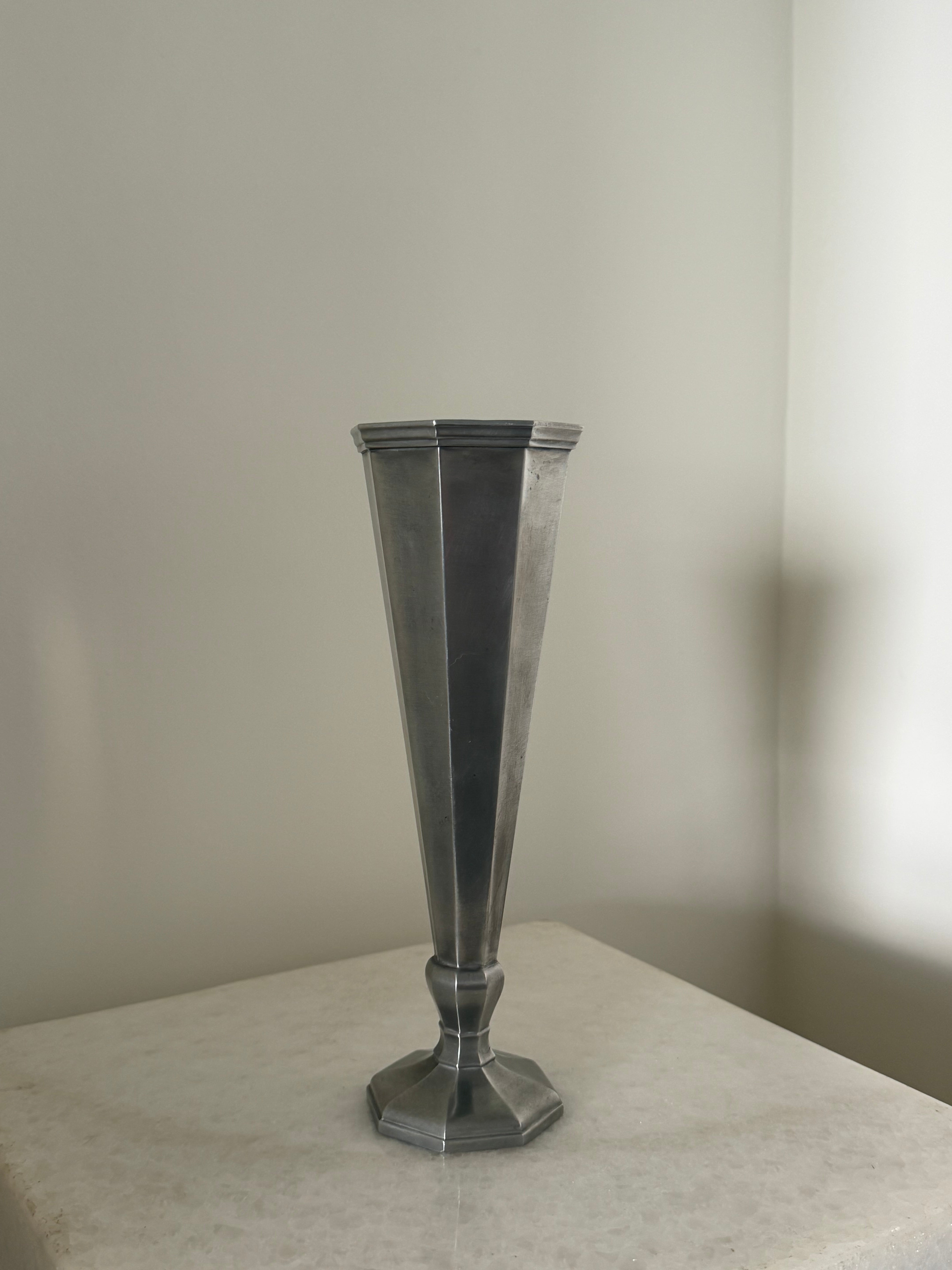 Vintage Gorham Octagon Slender Pewter Art Deco Style Vase — in context