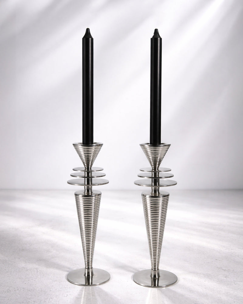 Pair of Art Deco Chrome Candleholders by Dodo Vintage | The Oblist — chrome finish, modern design