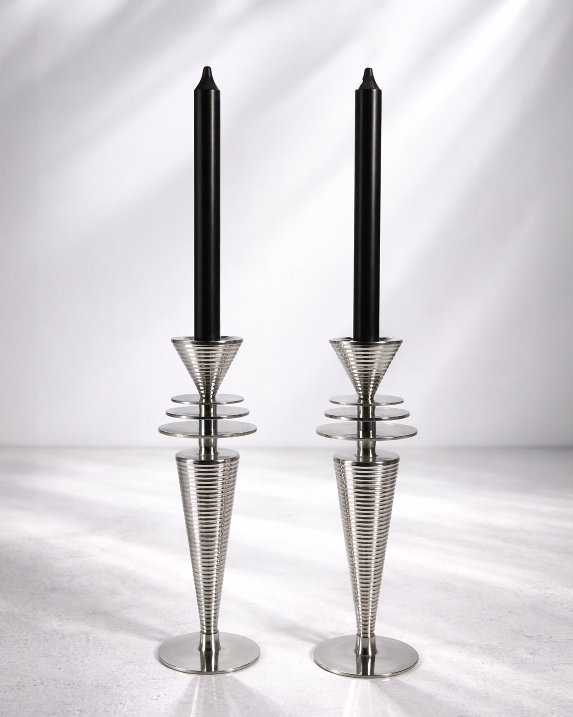 Pair of Art Deco Chrome Candleholders by Dodo Vintage | The Oblist — chrome finish, modern design