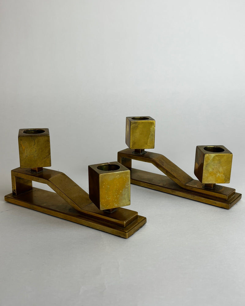Solid Brass Geometric Candelabra Pair by somewhere someplace shop | The Oblist