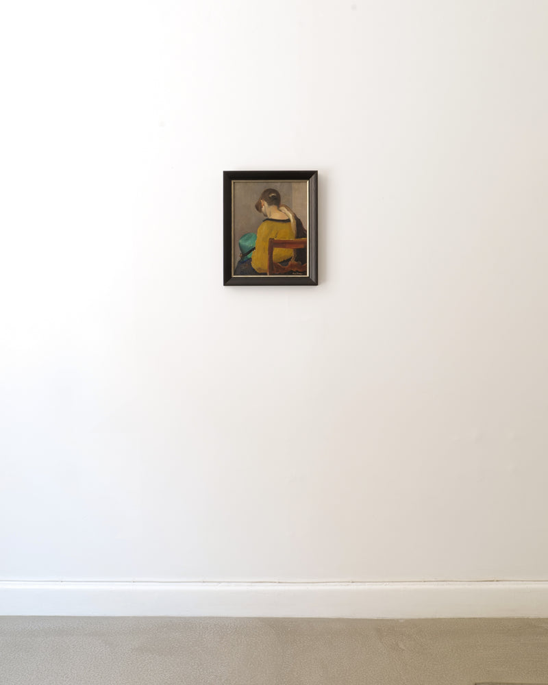 1940s interior study painting by Carl Fischer framed on white wall