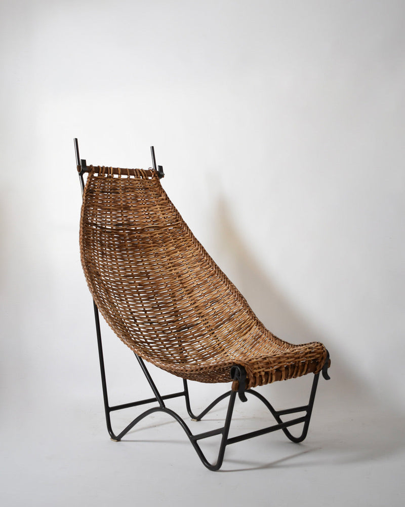 Wrought iron and rattan armchair, 1950s by Barracuda Interiors | The Oblist