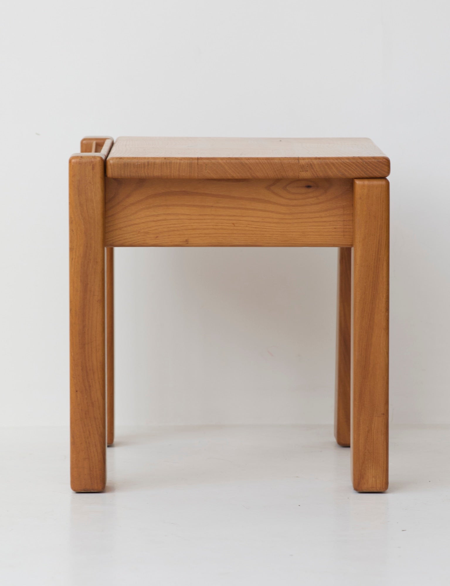 Minimalist Solid Elm Bedside Table with Drawer by Maison Regain, France, 1980s — alternate view