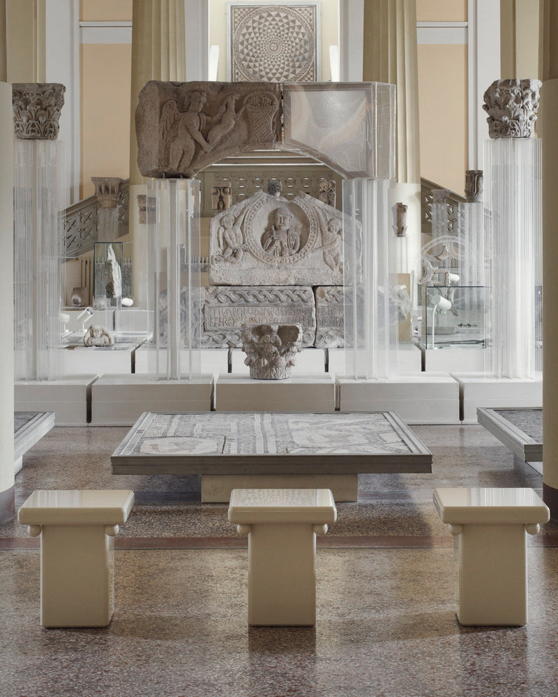 Stool - Cream — positioned in modern gallery setting