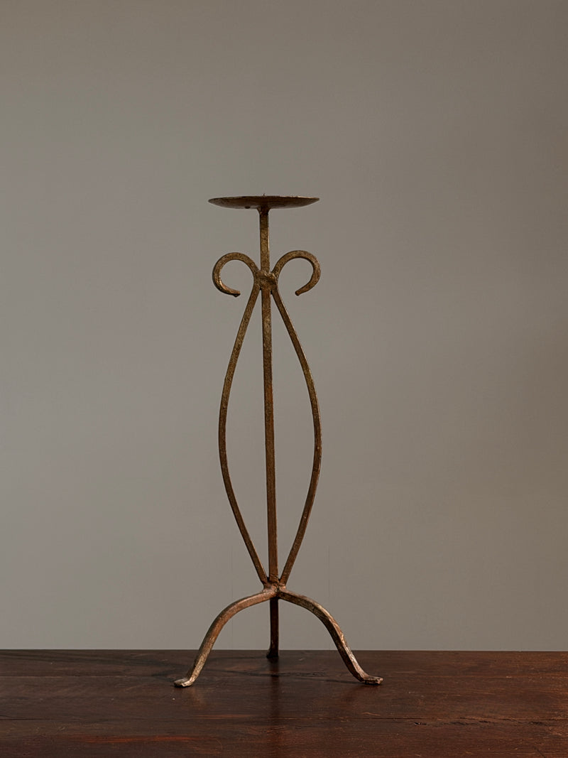 Large standing candlestick in gilt patinated metal, France, 1950.  by Figuresdesign | The Oblist