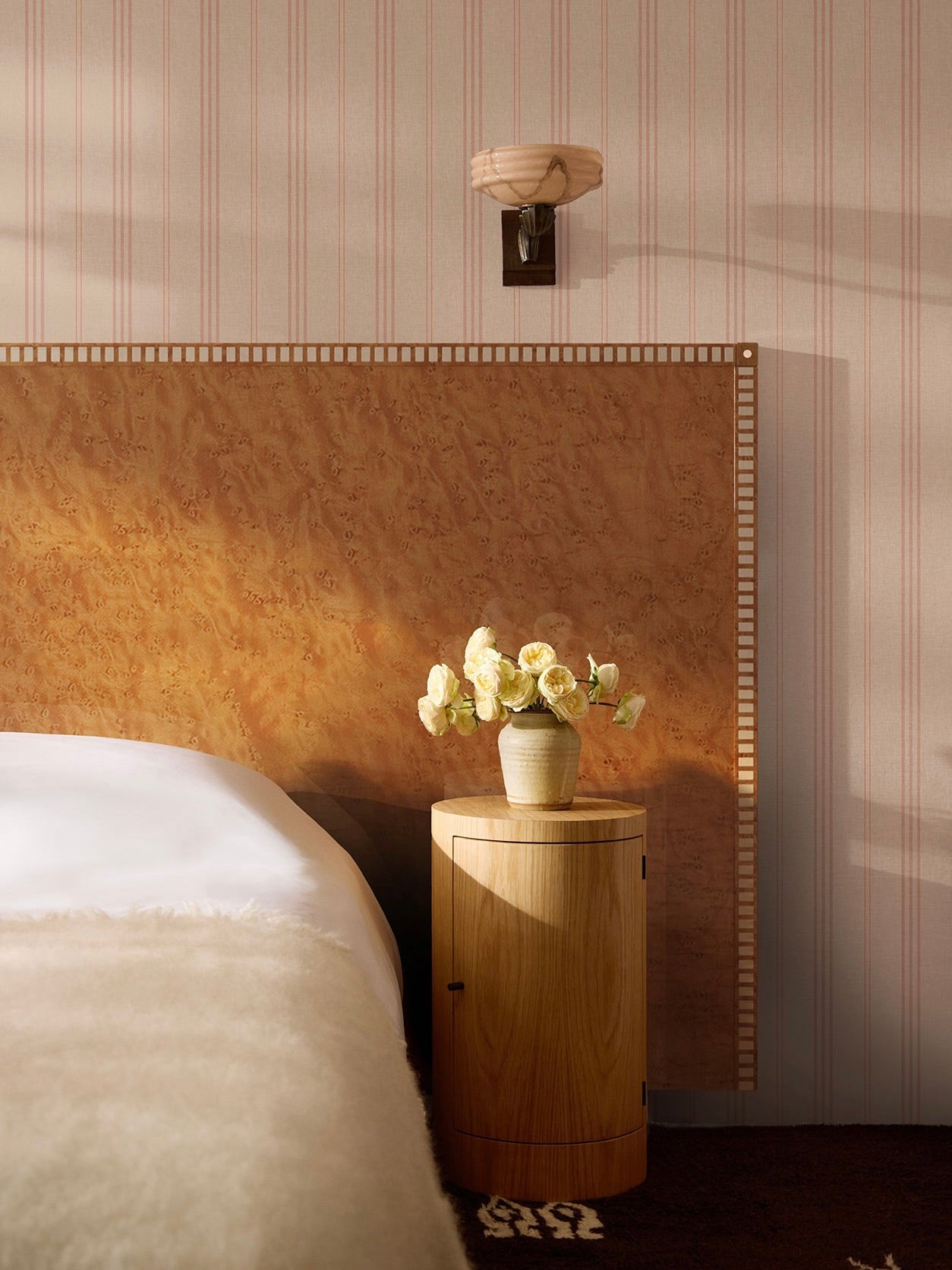 Aquarama Headboard in Birds Eye Maple — styled in modern bedroom setting