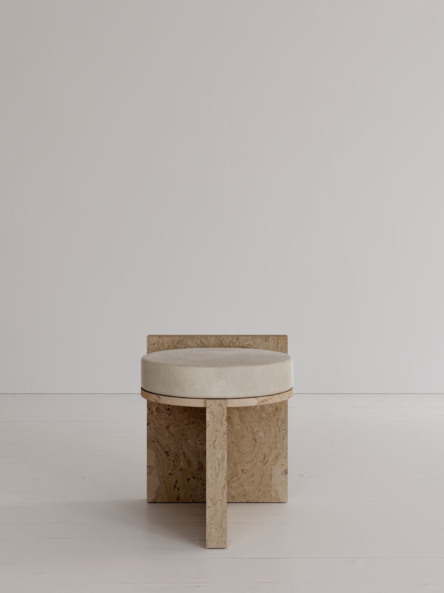 Meï 01' Stool — back view highlighting natural wood texture