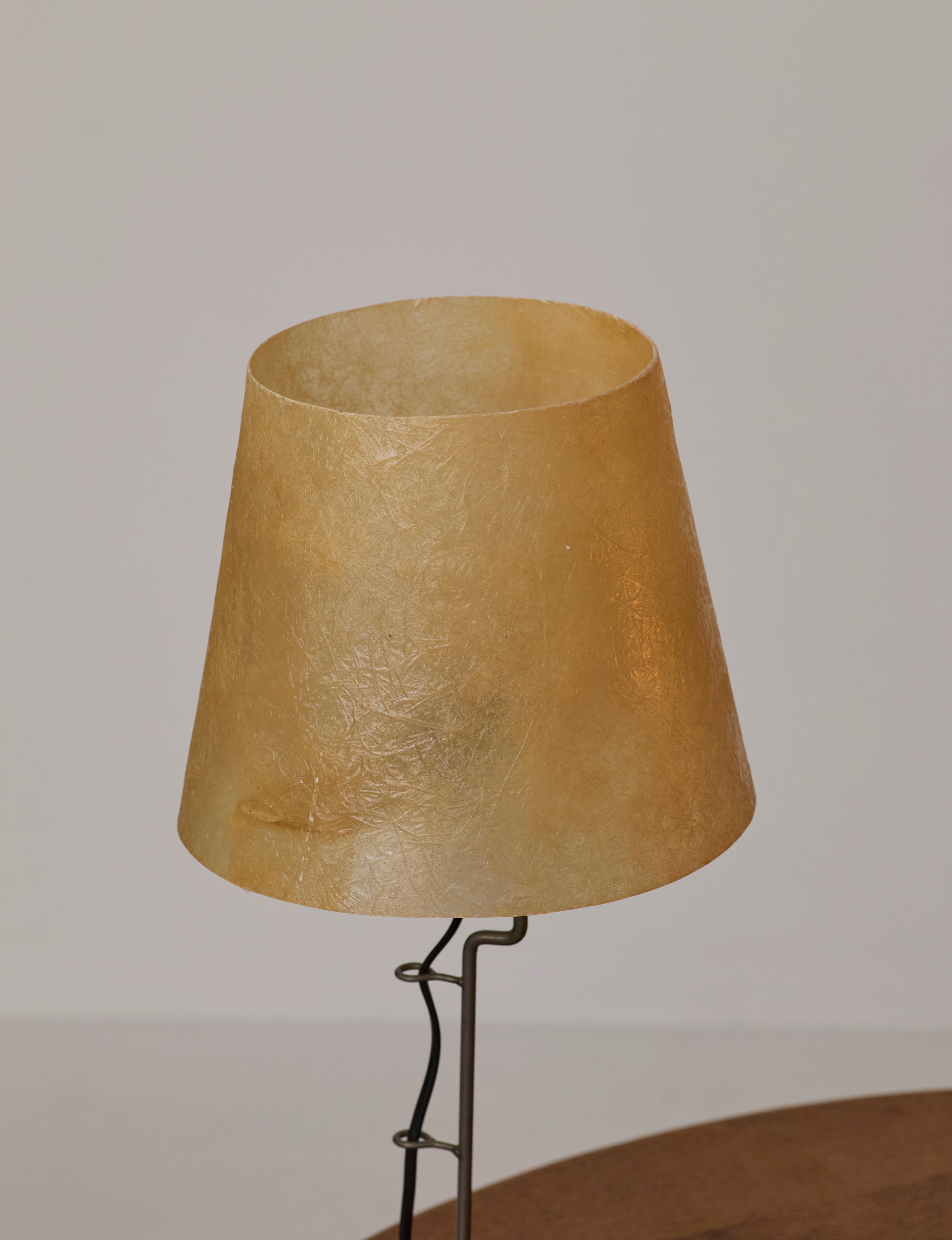 Mid Century Table Lamps with Sculptural Metal Base and Artisanal Fiberglass Shades — alternate view