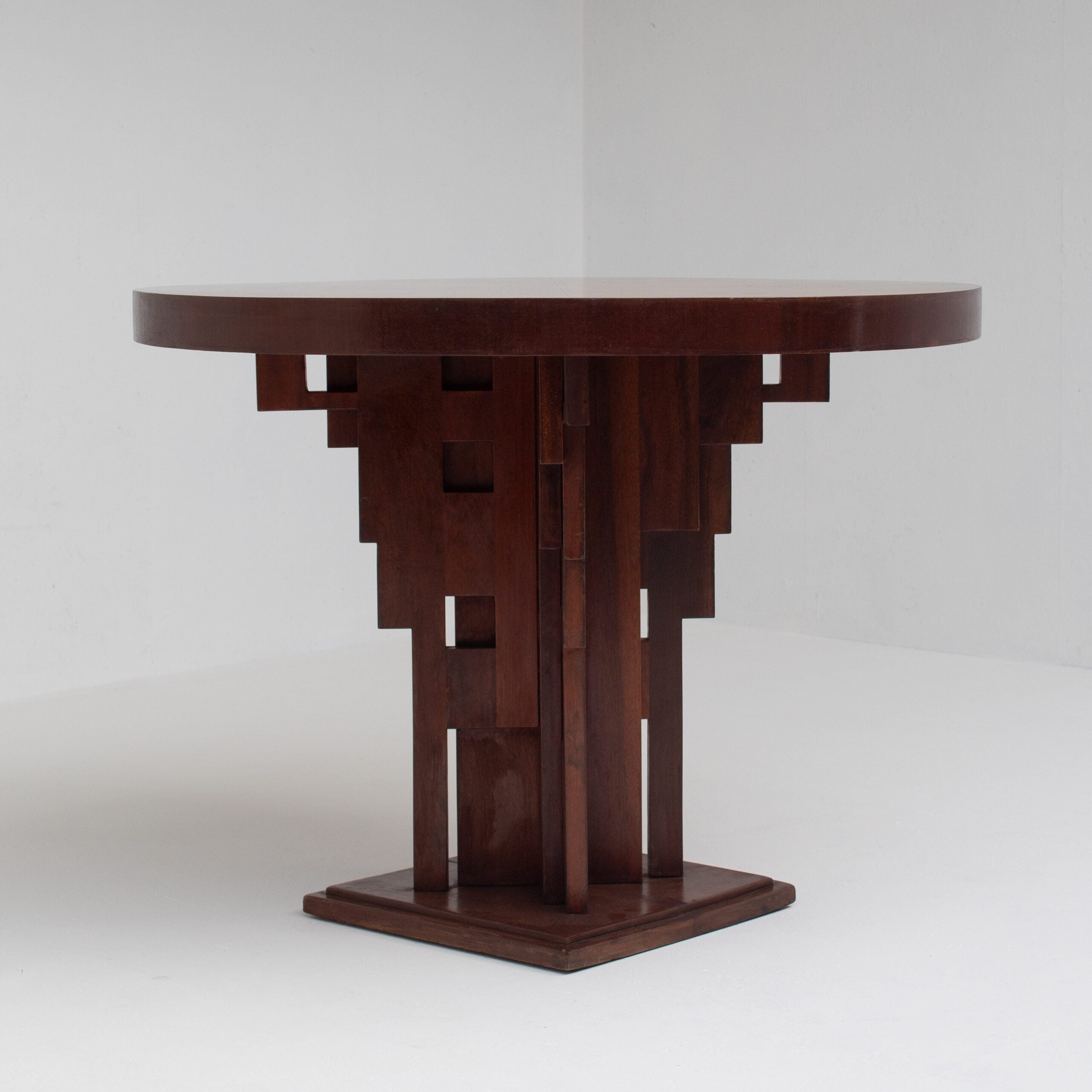Art Deco Round Table with Geometric Base — side angle