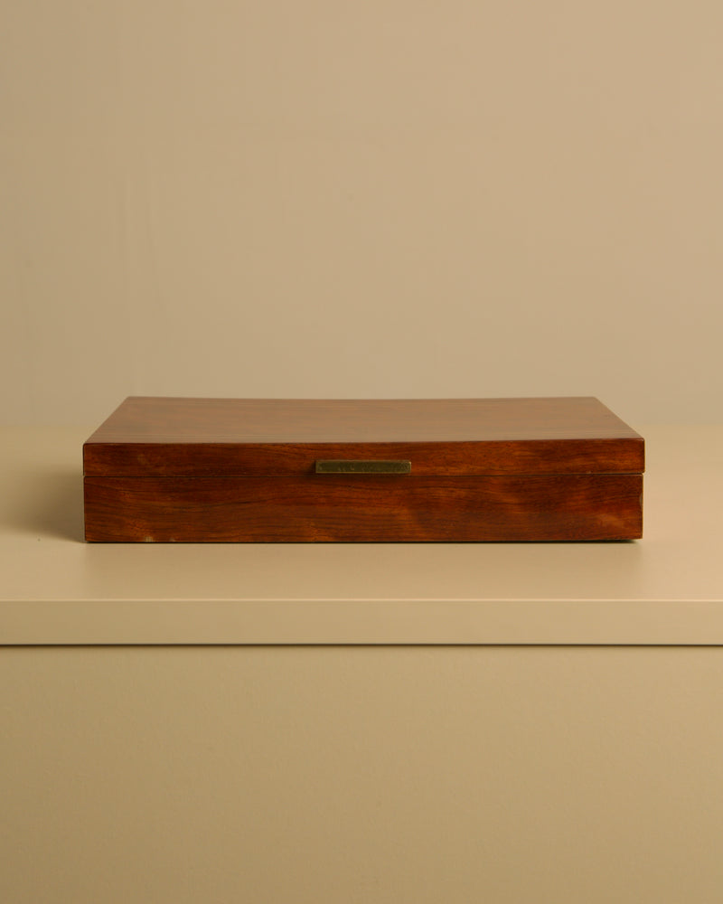 Italian Lacquered Wooden Box 1960s — front view on neutral background