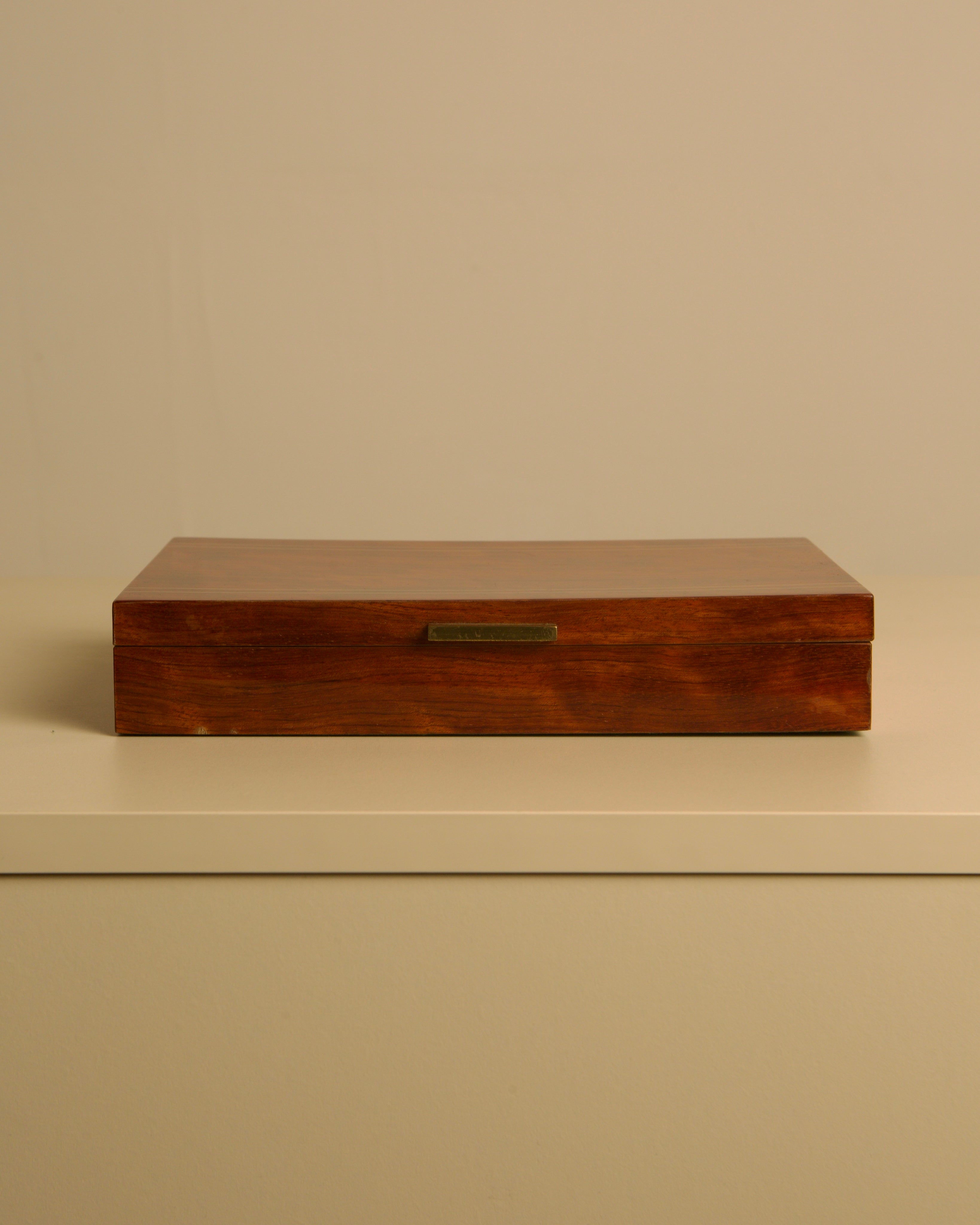 Italian Lacquered Wooden Box 1960s — front view on neutral background