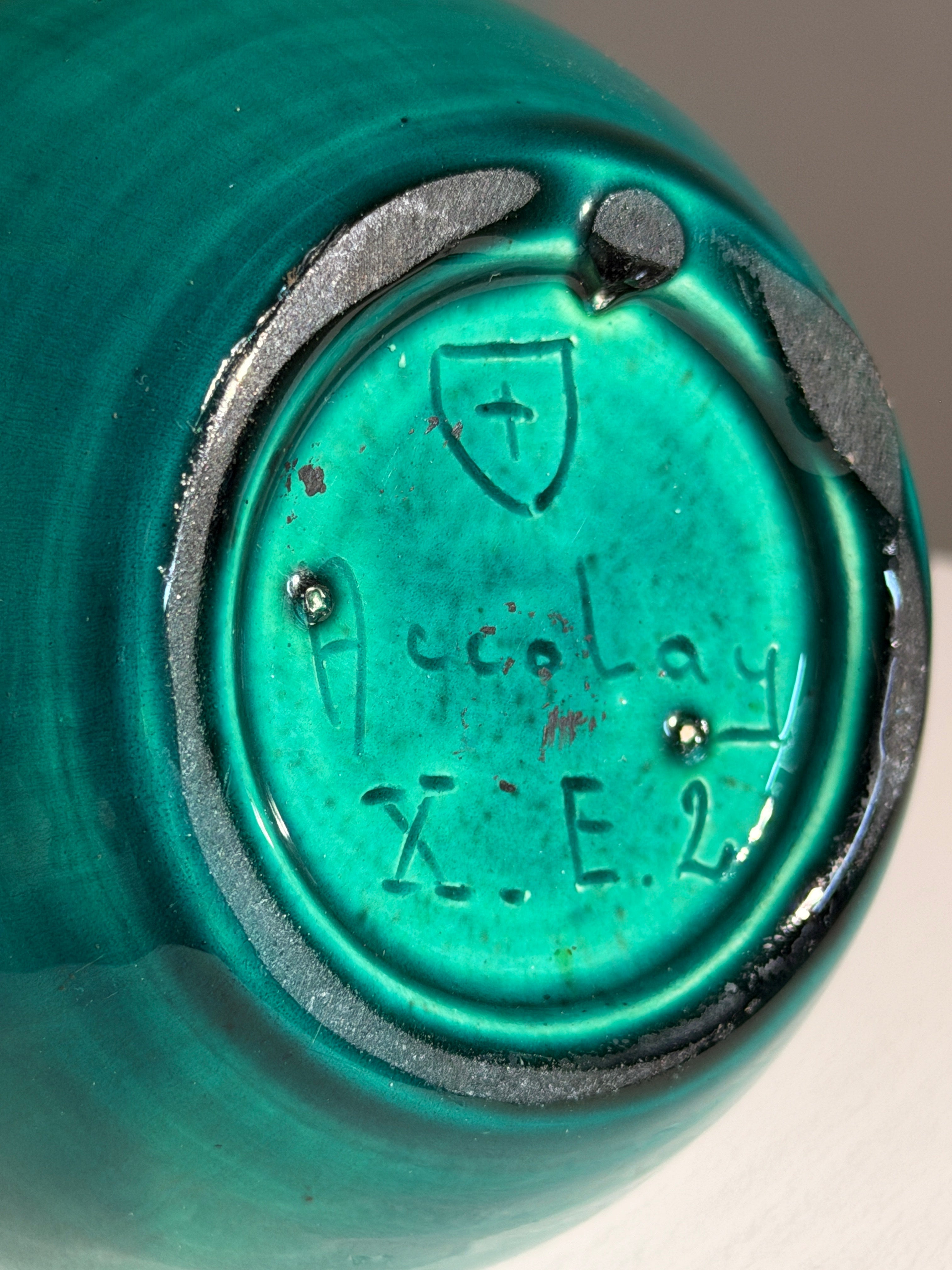 Green ceramic vase by Les Potiers d'Accolay, circa 1970 — side angle