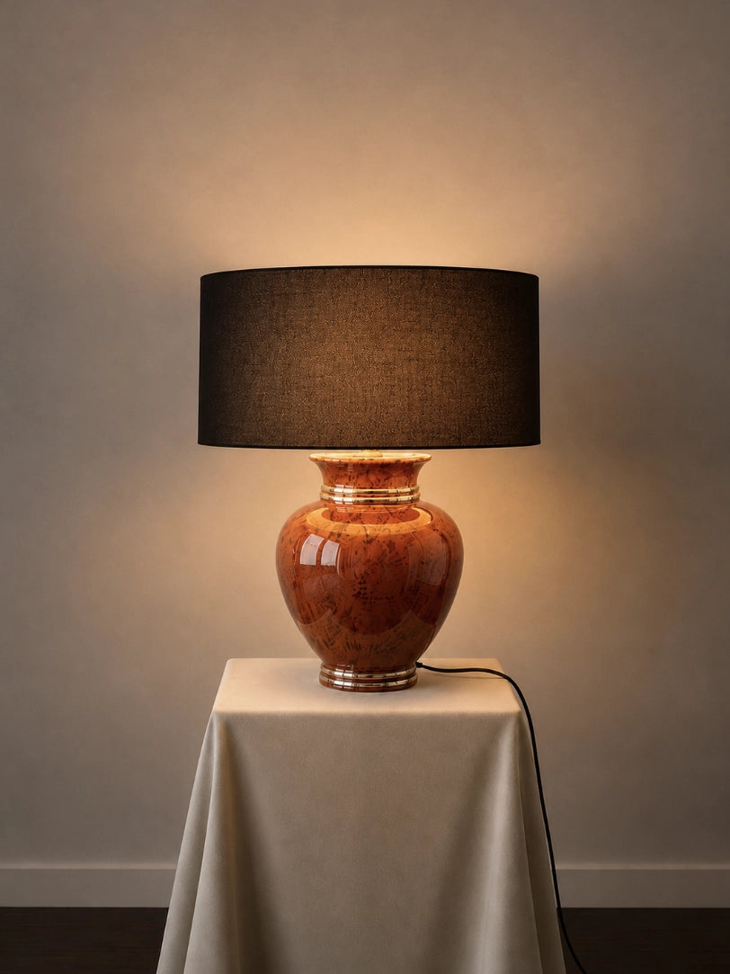 1960s French Vintage Table Lamp in Ceramic and Fabric — lifestyle setting