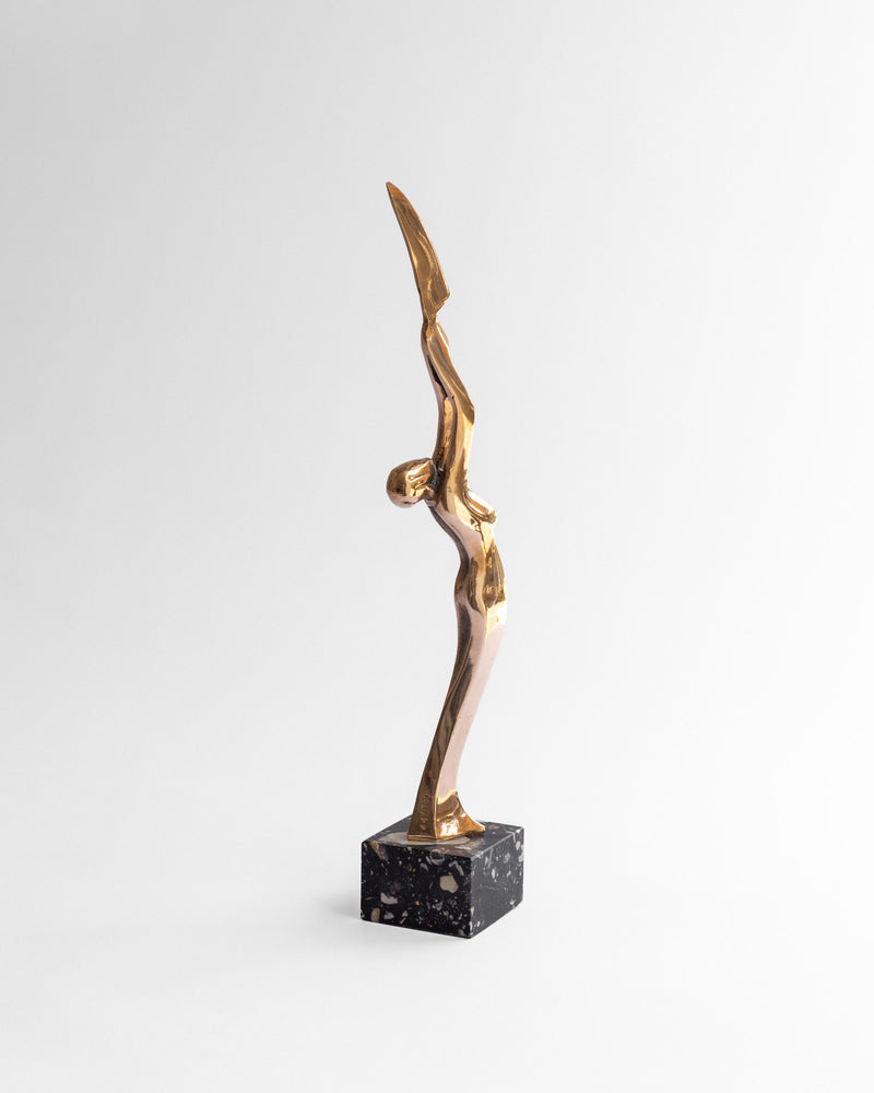 Art Deco Revival Bronze and Marble Sculpture, Signed, 1980s — detail view