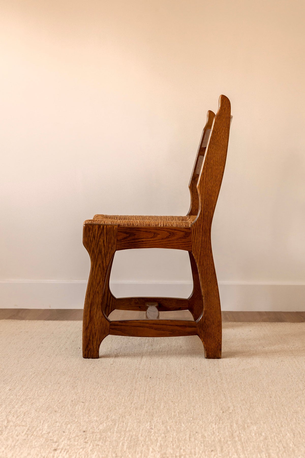 Set of Six French Oak Razor-Back Chairs by Guillerme et Chambron, c.1960 — close-up