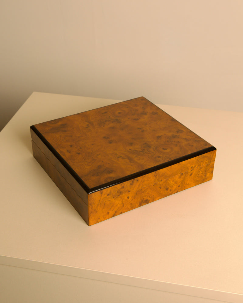 Large Italian Light Brown Elm Wood Box 60s by Treaptyque | The Oblist — handcrafted elm wood design