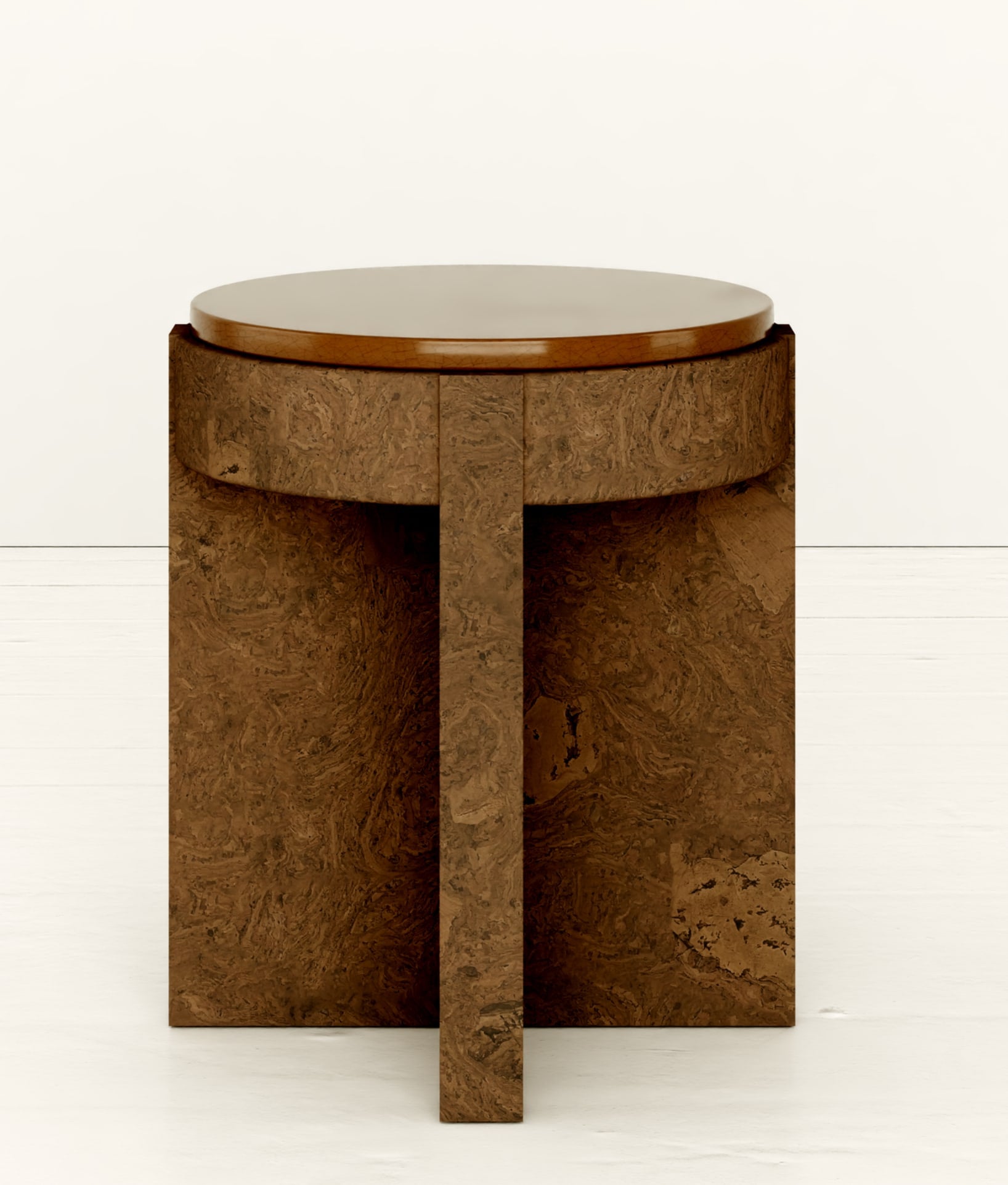 Meï 08 - Bed side table — front view with brown textured surface