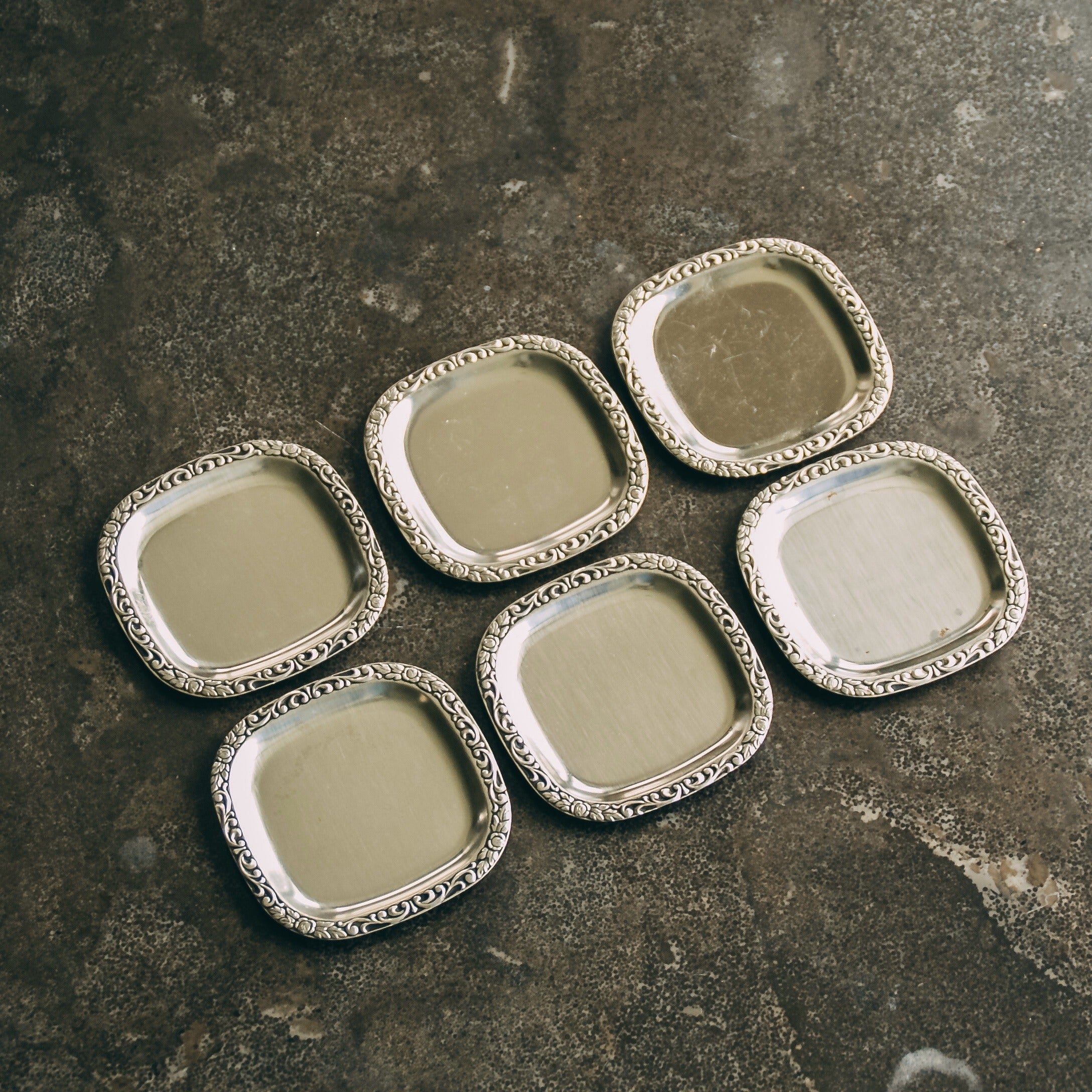 Square Stainless Steel Coasters (set of 6) — side angle