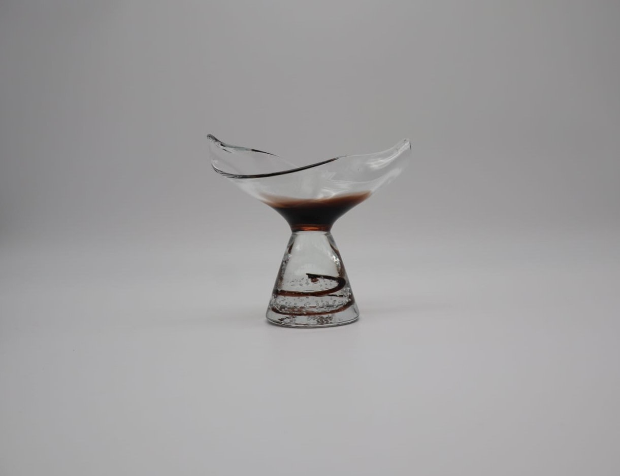 Curated Mid-Century Organic Hand-Blown Glass Sculptural Coupe – 1960s — side angle