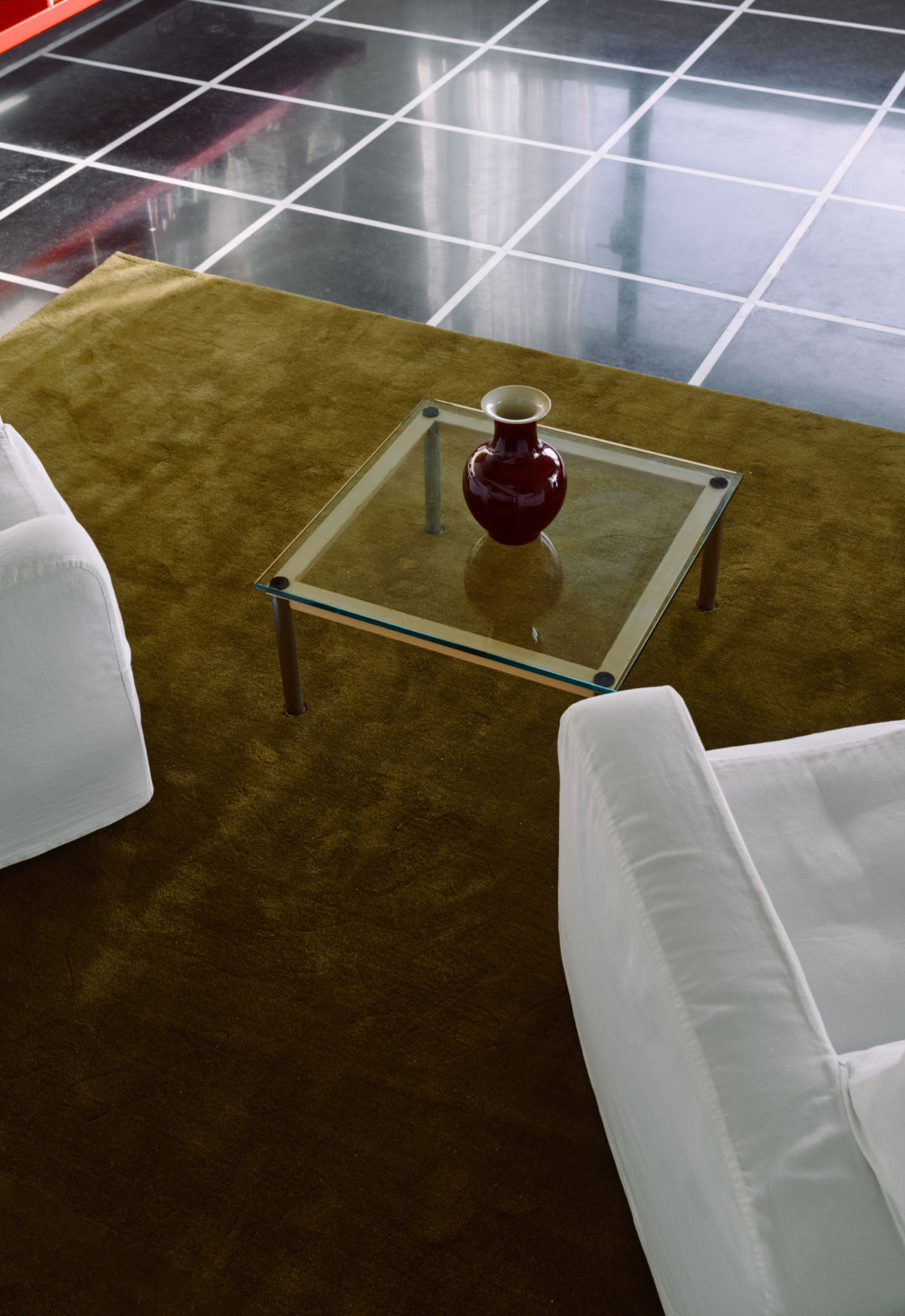 'Solid Wool' Handwoven Rug, Green Umber — lifestyle setting