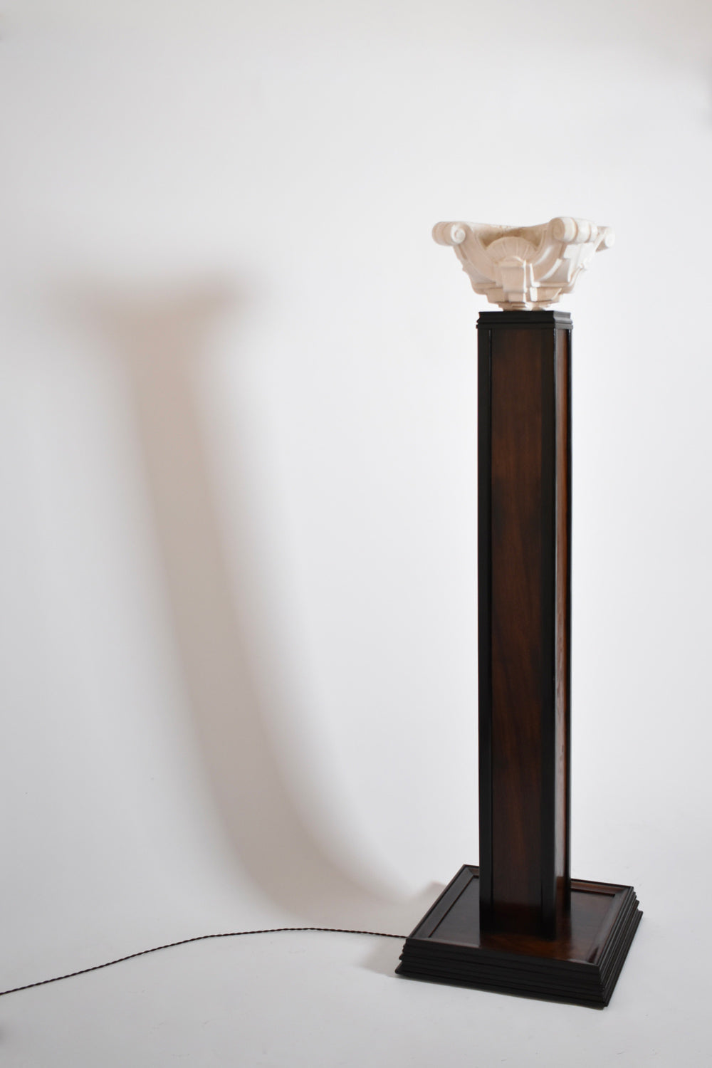 Wood and Plaster Floor Lamp, 1930s — side angle showing dark wooden base