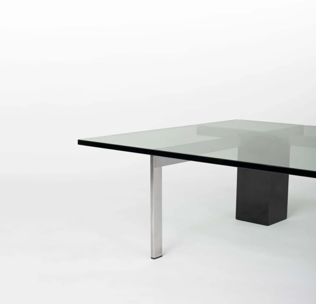 KW1 glass, metal and granite coffee table by Hank Kwint for Metaform 1980s — top view highlighting glass surface and metal le