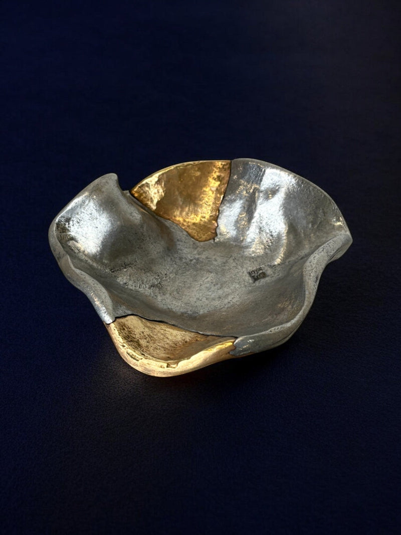 Brutalist tray by Art3, in Brass, Spain  1980's — side angle