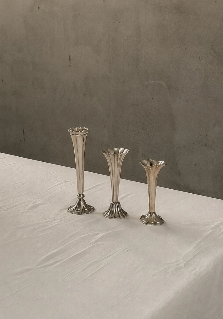 1930s French Vintage Fluted Silver-Plated Art Deco Vases (Set) — lifestyle setting