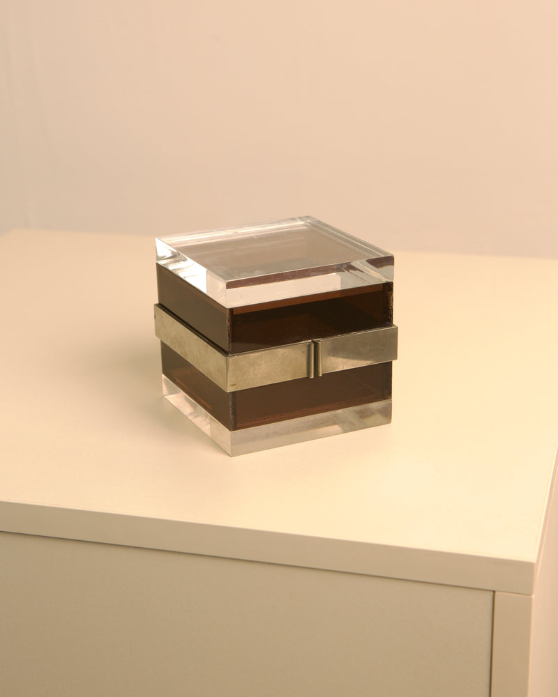 Cubic acrylic and bronze box by Alessandro Albrizzi 1970s