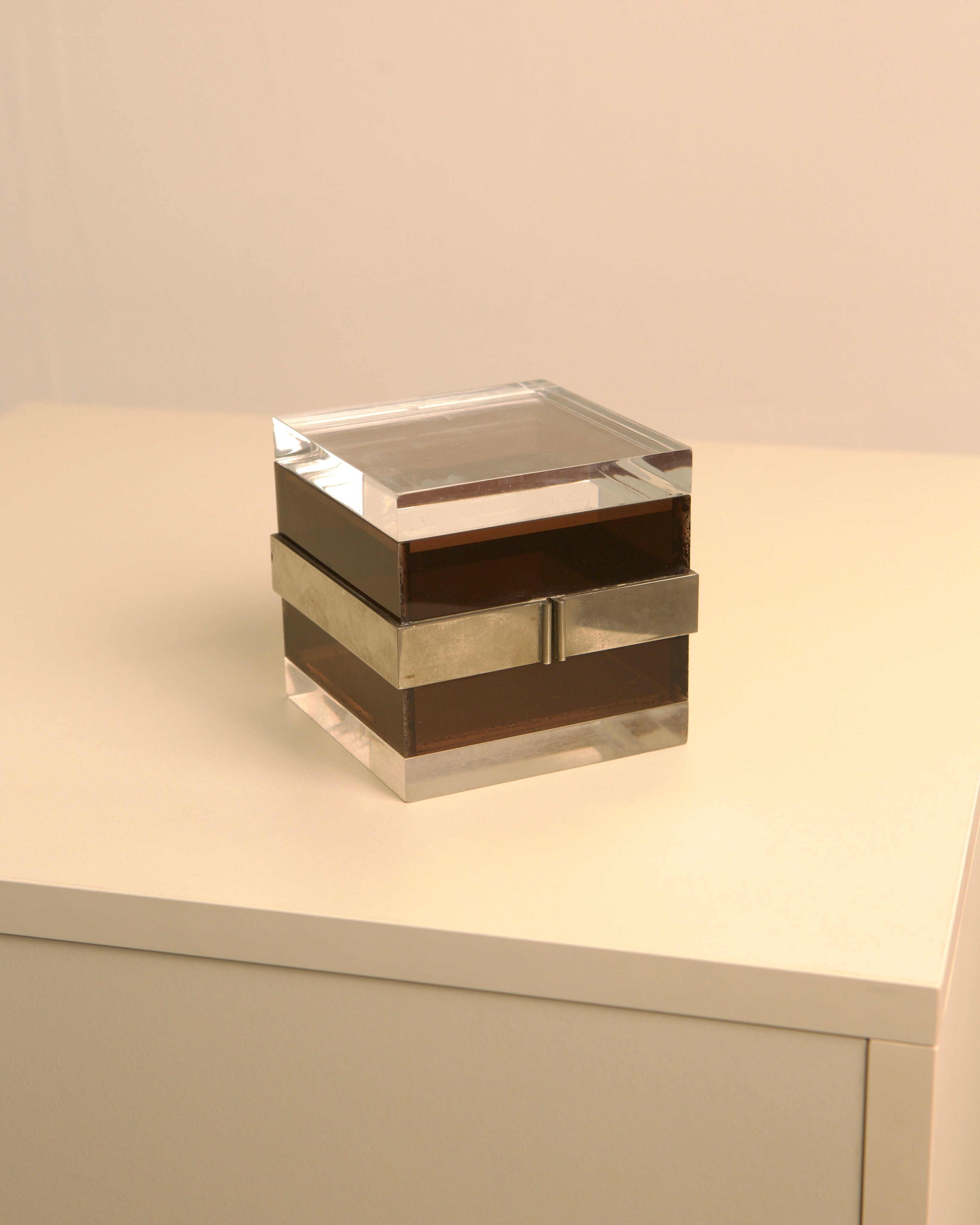 Cubic acrylic and bronze box by Alessandro Albrizzi 1970s