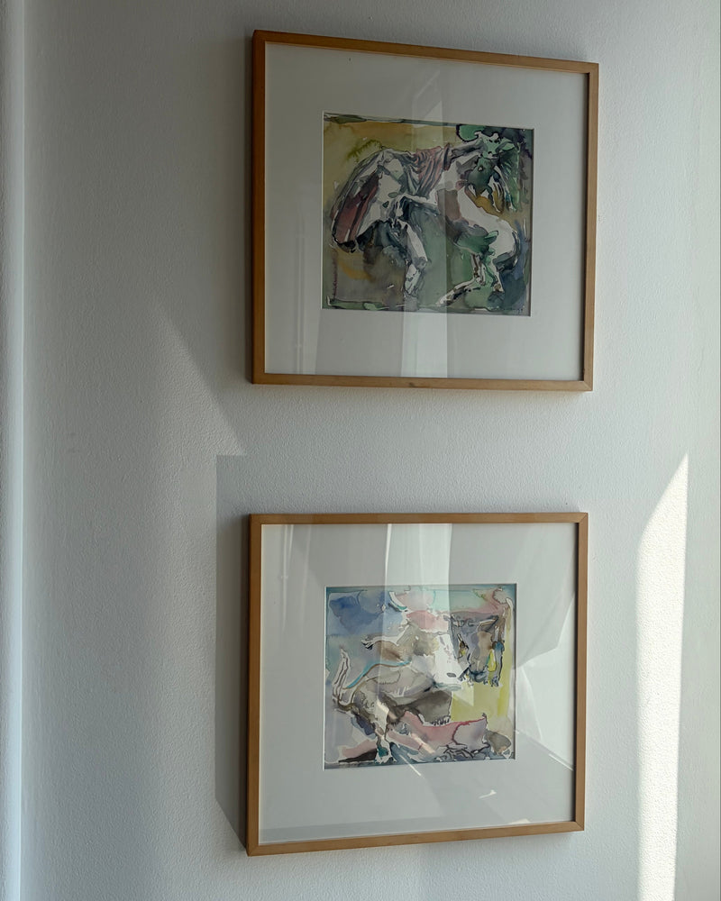 Mythological Watercolor Diptych, Maarten van Dreven (1941–2001) — close-up
